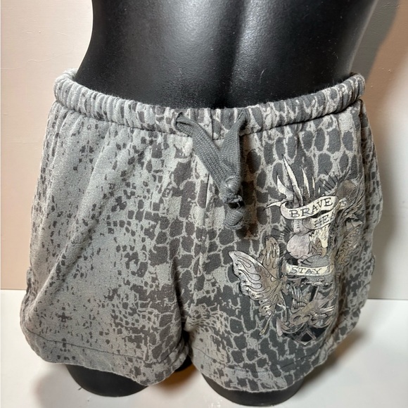Ed Hardy Pants - Y2K Ed Hardy Gray Animal-Print Athletic Shorts with Graphic